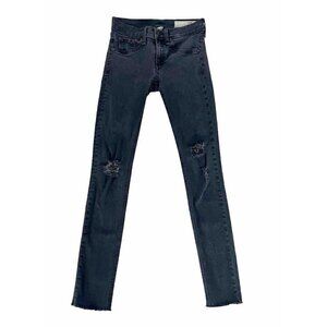 Rag & Bone Women's Sz 25 Black Legging Distressed Raw Hem Jeans